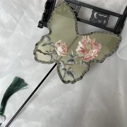 Ancient Fan Chinese Style Hanfu Dance Shooting Long handled Embroidered Classical Double sided Fan Female Decorative Fan LF216