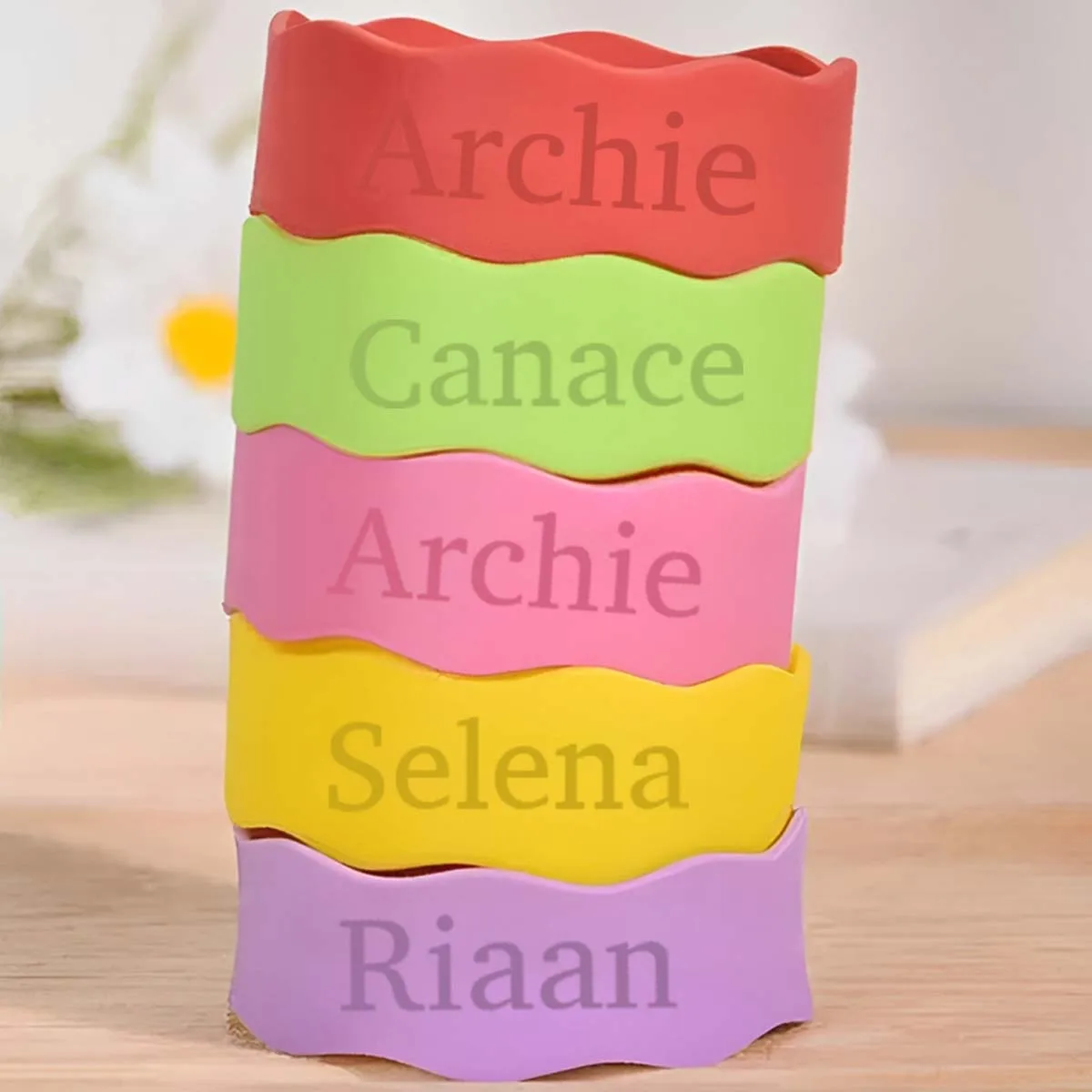 Custom Name Silicone Cup Sleeve Band Engraved Anti-Slip Tumbler Wrap Soft Flexible Colorful Water Bottle Grip Strap For Kids view 4