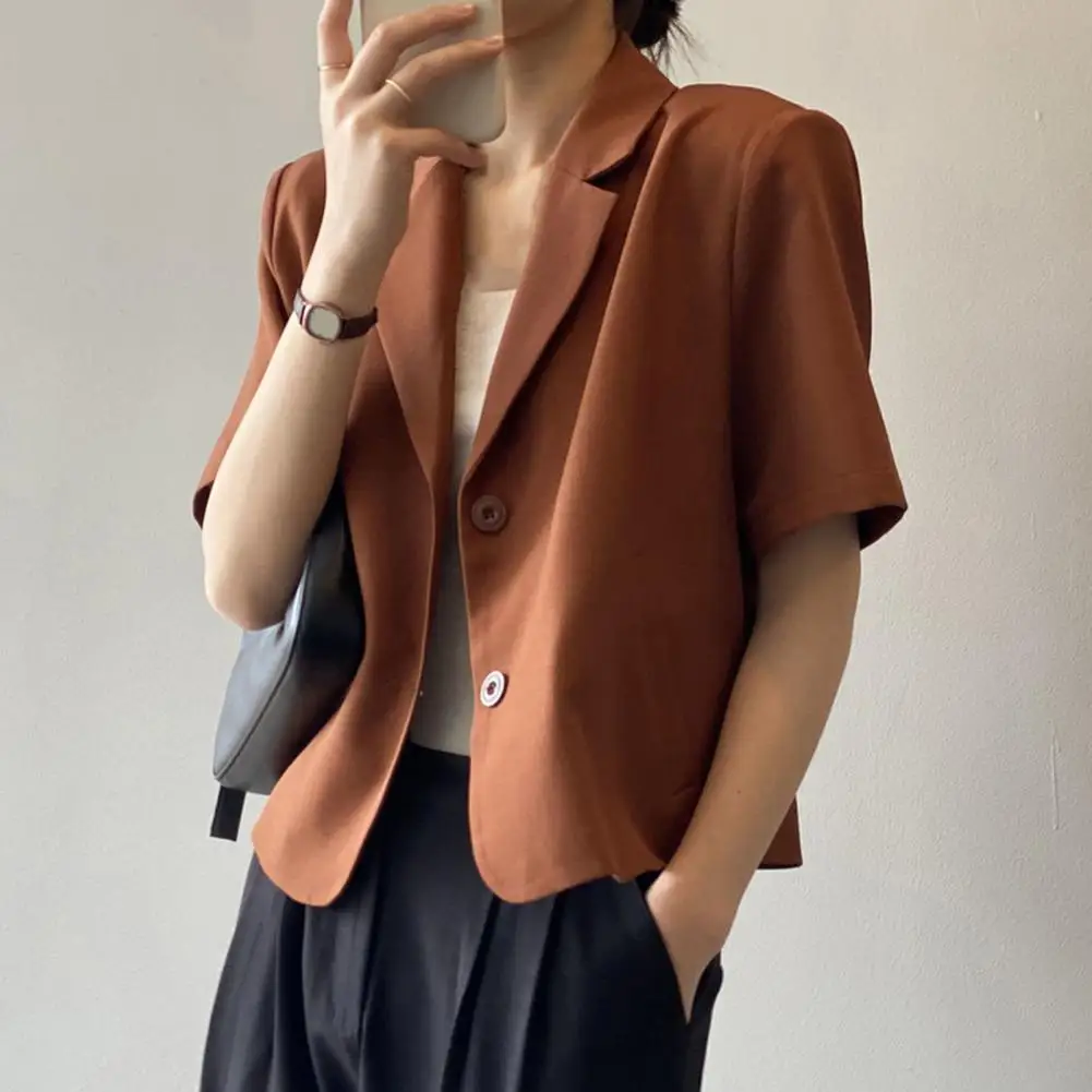 Lightweight  Casual Korean Style Short Sleeve Thin Cropped Suit Coat Versatile Summer Blazer Solid Color   Female Clothing