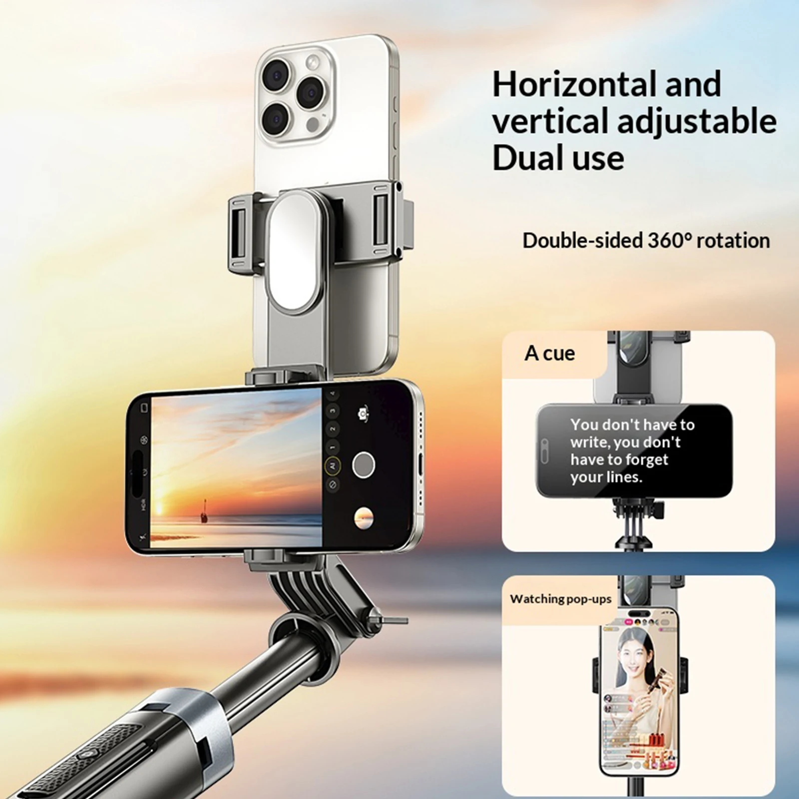 Uitschuifbare selfie stick met 360 draaibaar statief voor vlog_voghion.com