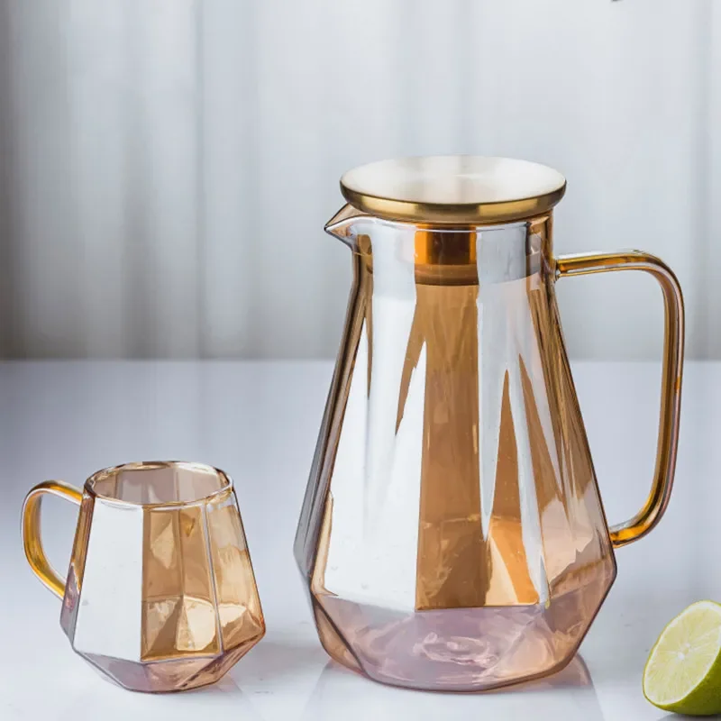 1.5L colourful Diamond Glass Teapot Set Home Water Carafe Heat-resistant Teapot  Hot Cold Water Water Jug Coffee Pot