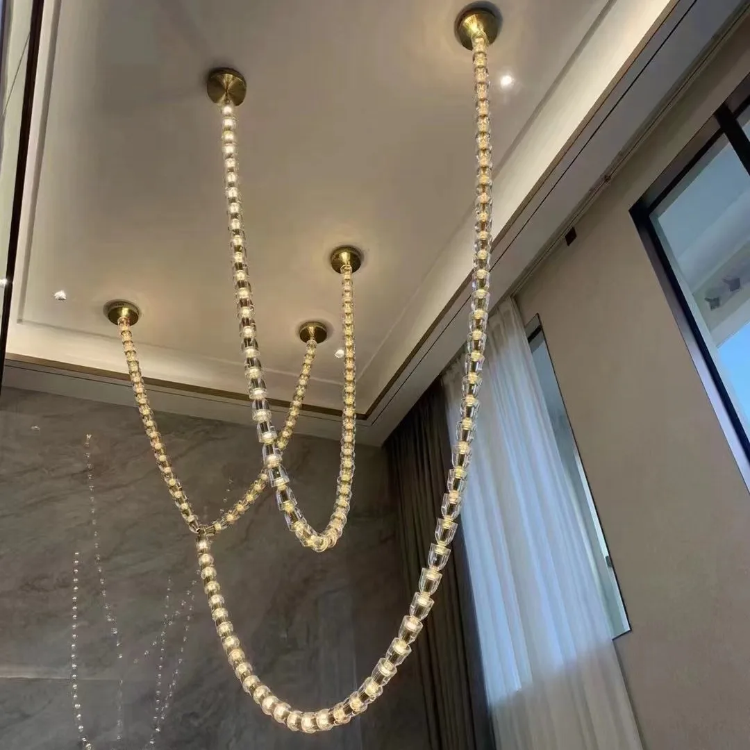 

villa duplex floor empty living room chandelier 2025 new designer loft apartment crystal necklace chandelier