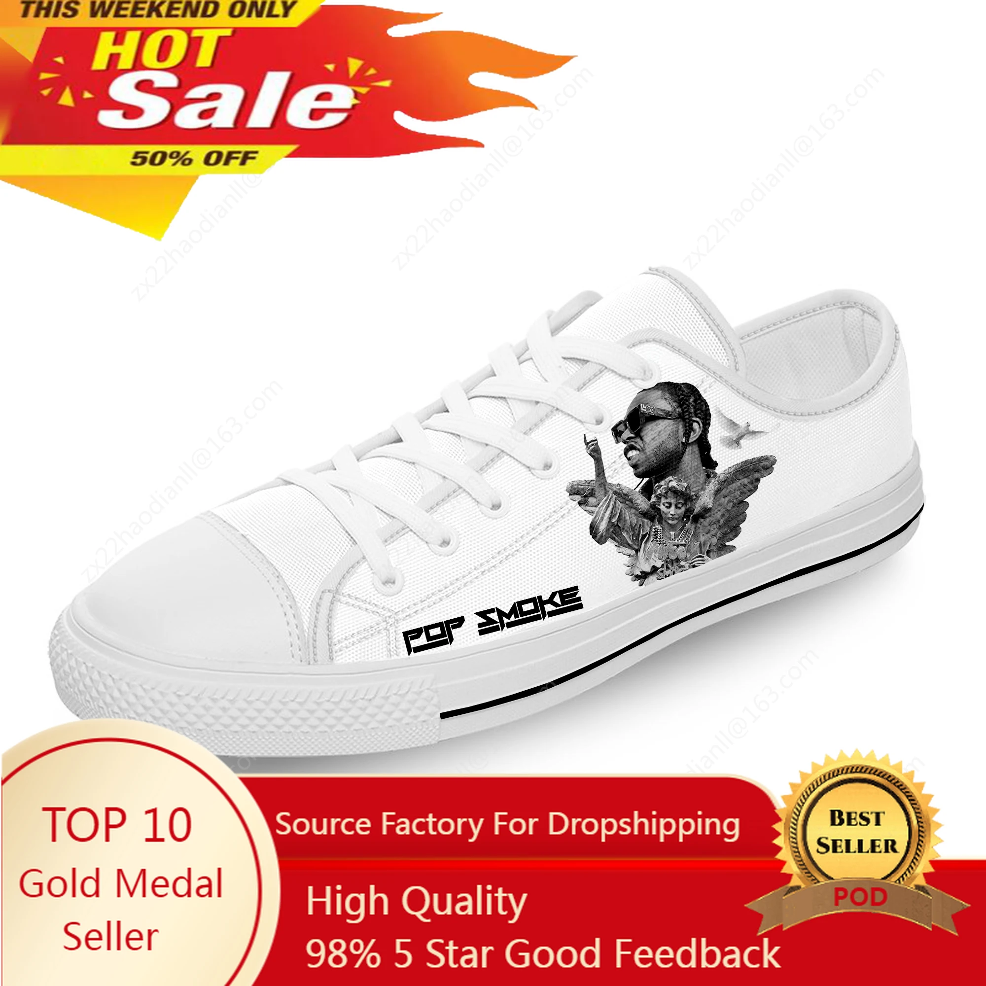 

Pop Smoke Rap Rapper Hip Hop Music White Cloth Fashion 3D Print Low Top Canvas Shoes Men Women Lightweight Breathable Sneakers