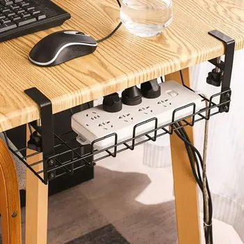 Under Table Storage Rack Metal Cable Management Tray Home Office Desk Wire Organizer No…