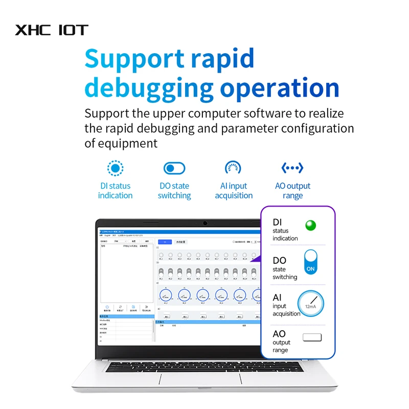 8DI + 8DO Aquisição de interruptor analógico RJ45 RS485 XHCIOT GAXAX8080 Módulo de expansão IO remoto distribuído Modbus Depuração rápida