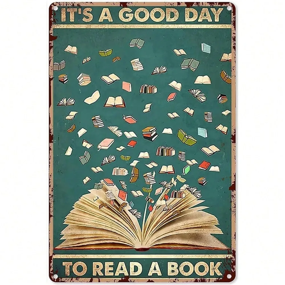 

Vintage Tin Sign Wall Art Home Decor Rustic Book Lovers Gift Metal Plaque Housewarming