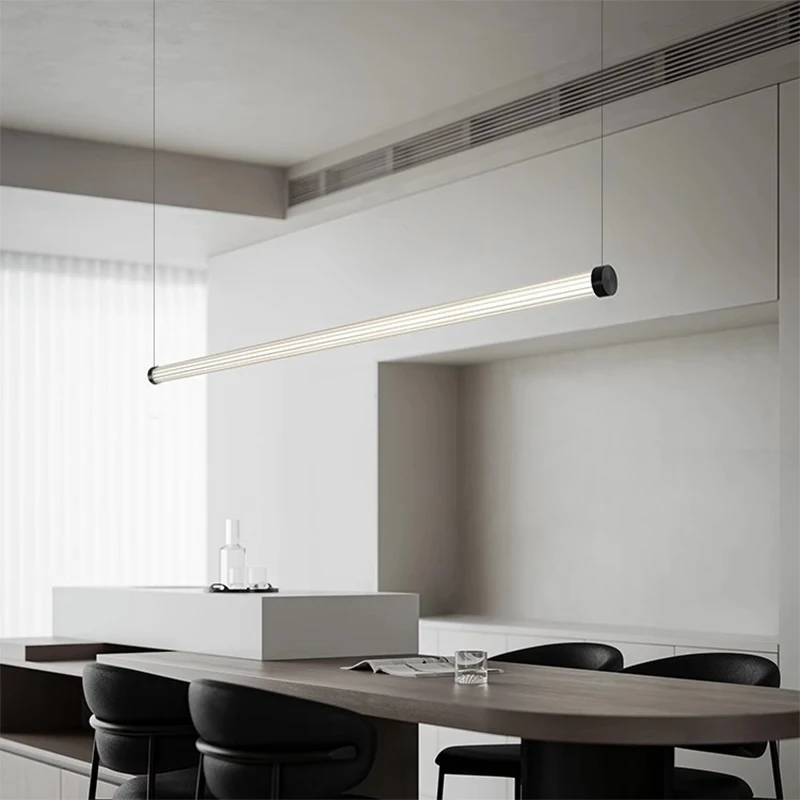 Nordic restaurant chandelier light luxury modern minimalist bar desk office chandelier creative one word long glass chandelier