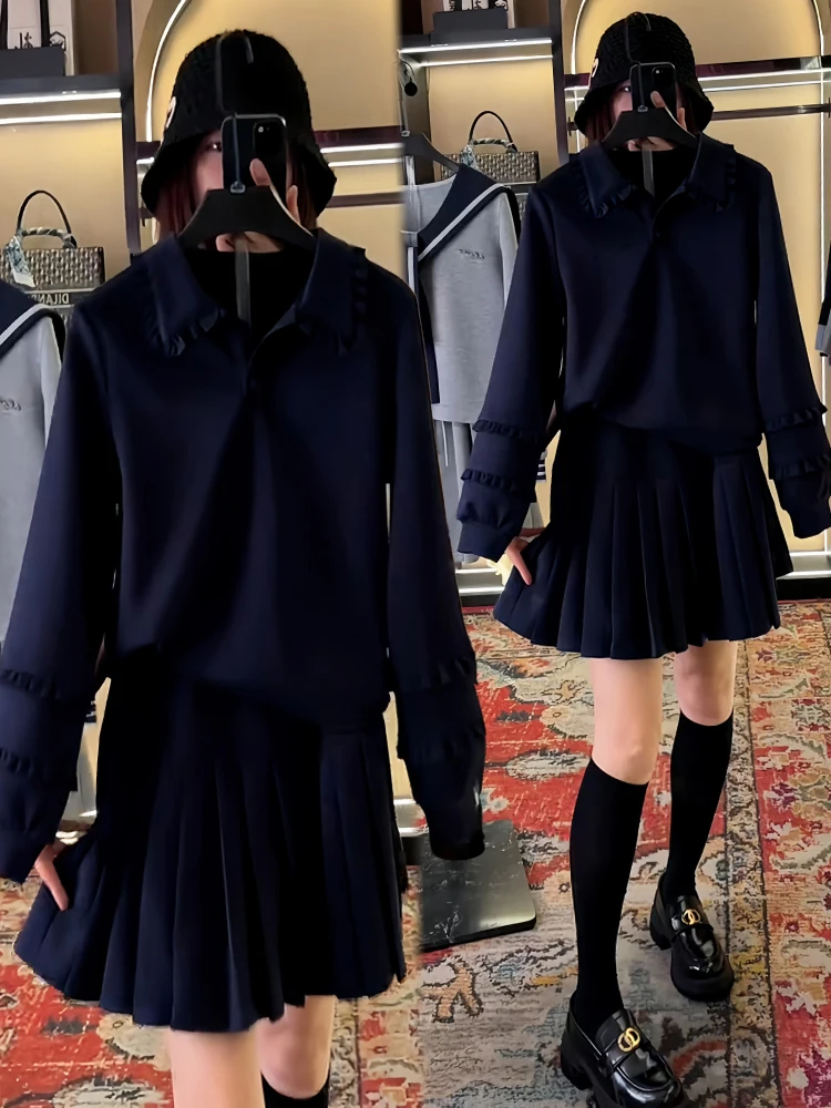 Sli Uniek Ontwerp Dames Lange Sve Sweatshirt Rok Set Herfst Nieuwe Collectie Afslanken Mooie Tweedelige Casual Faion