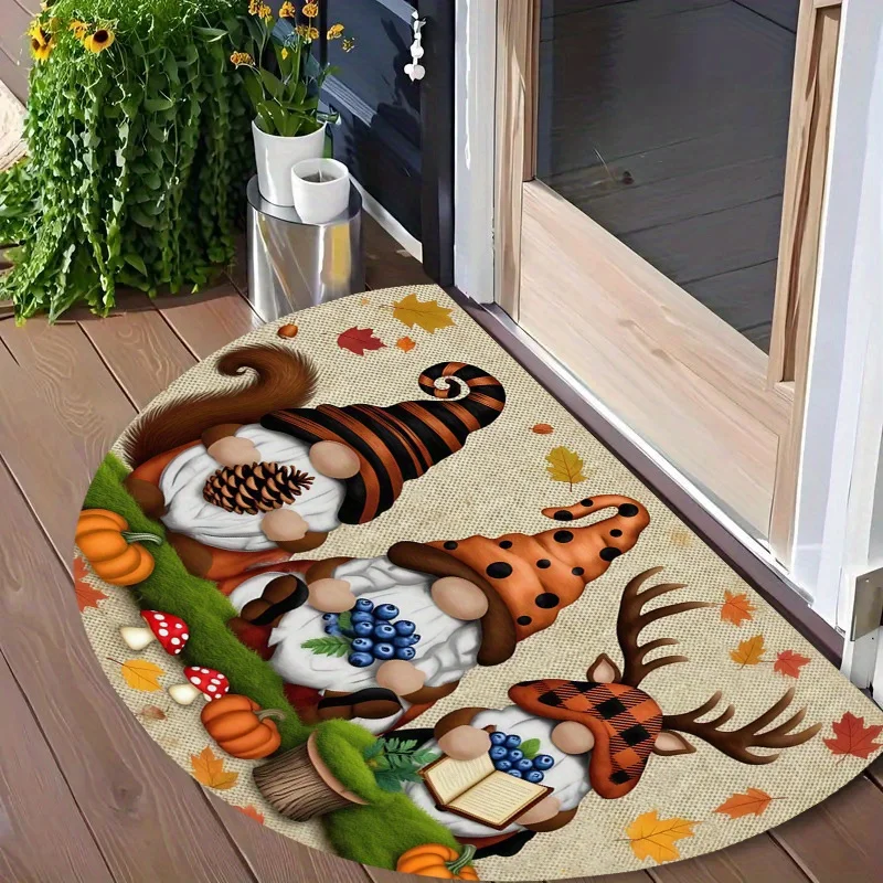 Thanksgiving Gnomes Half Moon Autumn Decor Door Mat Pumpkin Maple Leaves Welcome Carpet Indoor Outdoor Home Entrance Floor Mat