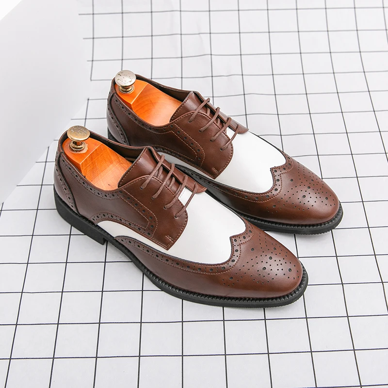 

Size 38-46 Business Men Brock Shoes Men Lace-up Business Comfortable Breathable Brand Leather Shoes Wedding Banquet Shoes Men