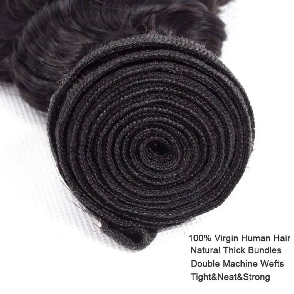 Bundles de cheveux humains bouclés Deep Wave, tissage de cheveux humains brésiliens, extensions non transformées, document naturel, 3 faisceaux