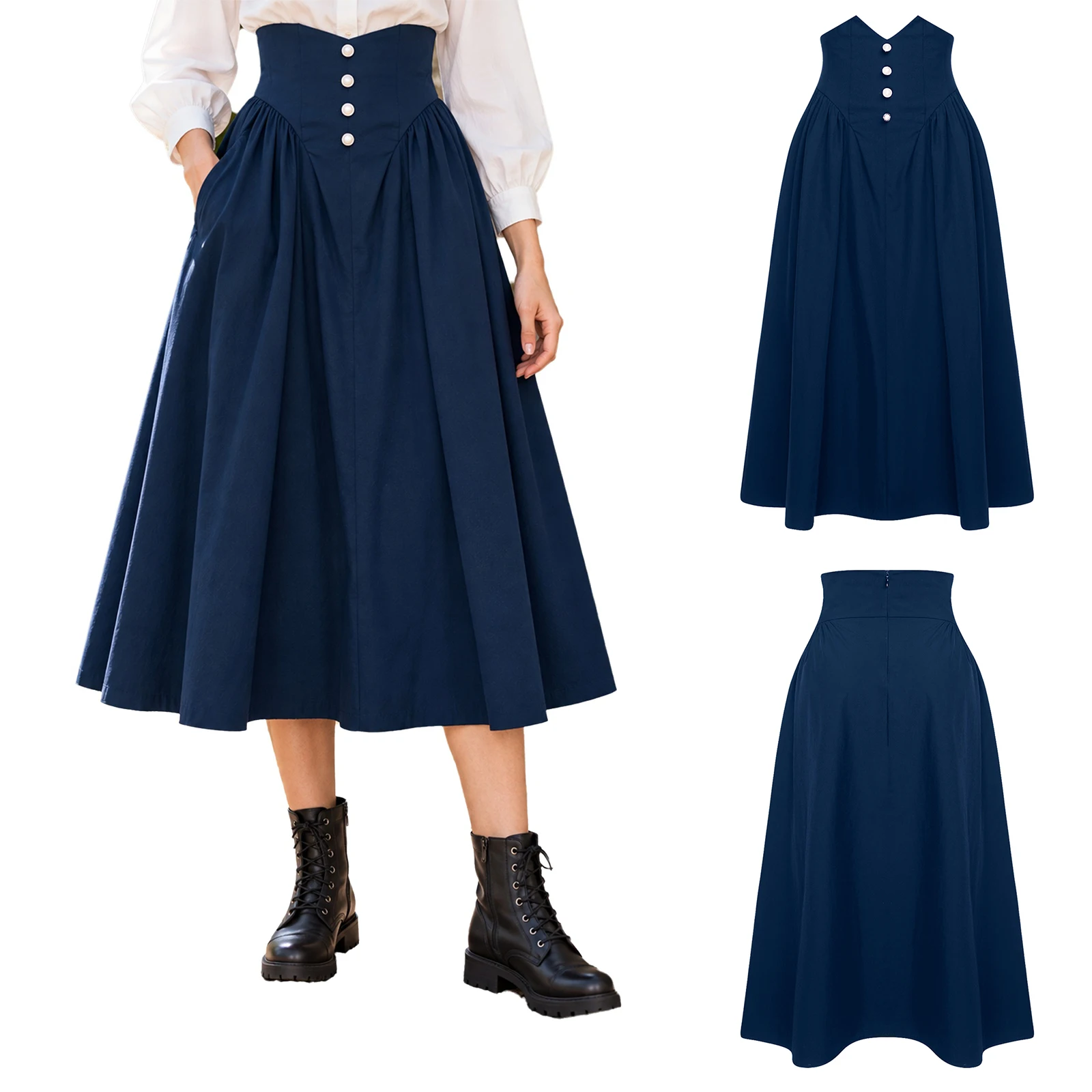 Womens Renaissance Cosplay Ruffled Skirt High Waist A-line Skirt for Halloween Gothic Victorian Steampunk Party Fancy Dress Up