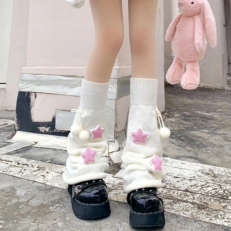 

Knitted Socks Stacked Socks Lolita Cute Wool Ball Leg Cover Jk Medium Long Tube Wide Leg Horn Socks