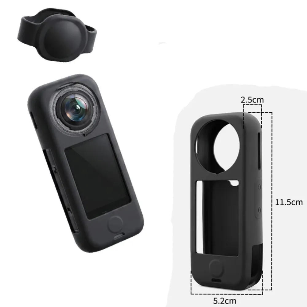 

Camera Protective Cover for Insta X4 Air Silicone Case with Lens Cover and Lanyard Accessories Black