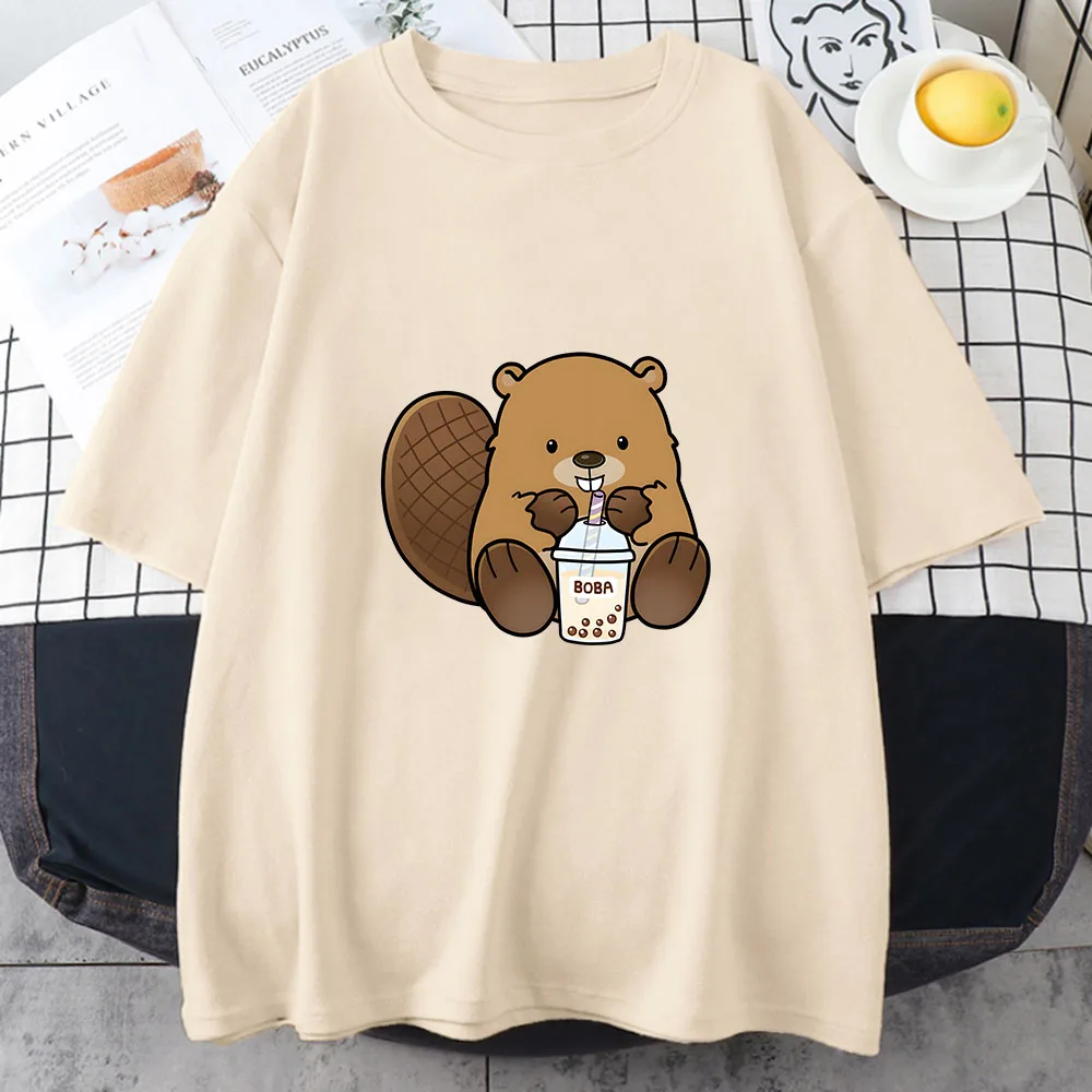 

Bubble Boba Milk Tea New Women's T-shirt Cotton Short Sleeve High Quality Sportswear Cute Bear Print Summer Casual Clothes Male