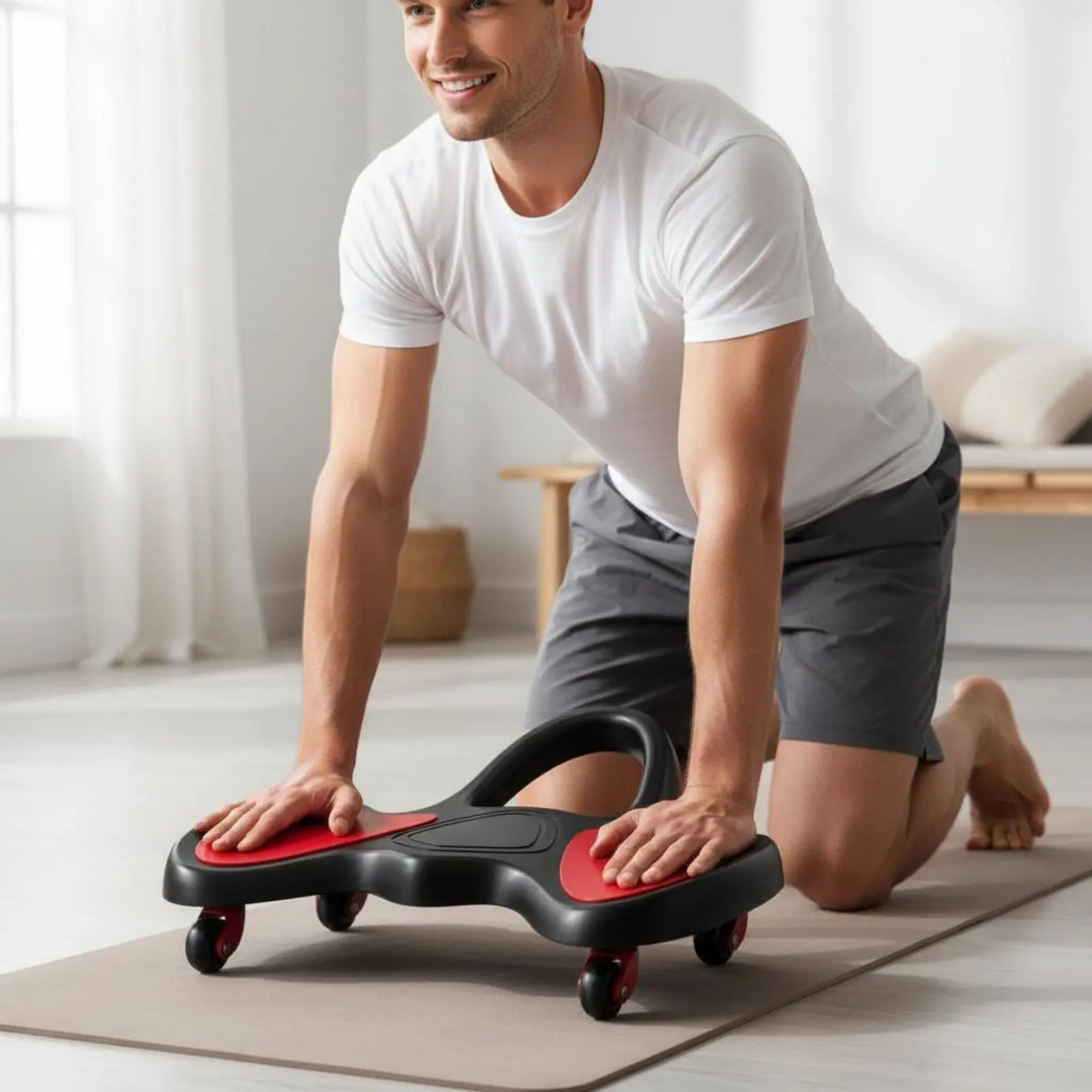 Plateau d'exercices abdominaux à roulettes avec poignée confortable, équipement de fitness portable pour entraînement abdominal