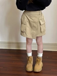 2025 Spring Summer Autumn New Korean Sweetheart Side Pocket Skirt Children Solid Color Skirt Kids Clothes