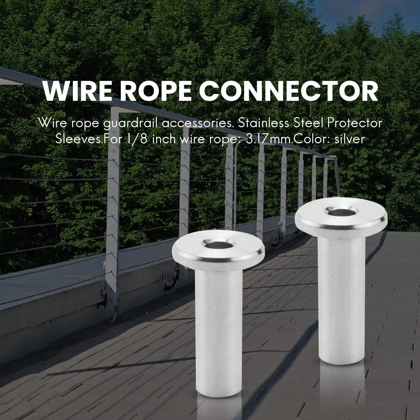 Stainless Steel Protector Sleeves for 1/8 inch Cable Railing, Wood Posts, DIY Balustrade T316 Marine Grade 24 Pack