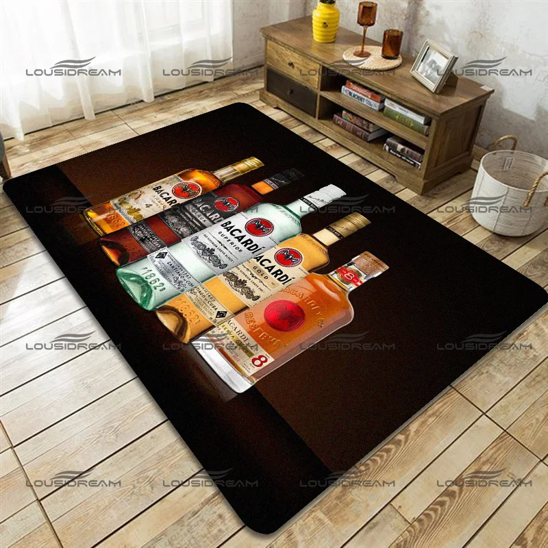 Square Flannel Bacardi Art Carpet Cuban Rum Pattern Rugs Bar Carpet Modern Home Living Room Floor Mats