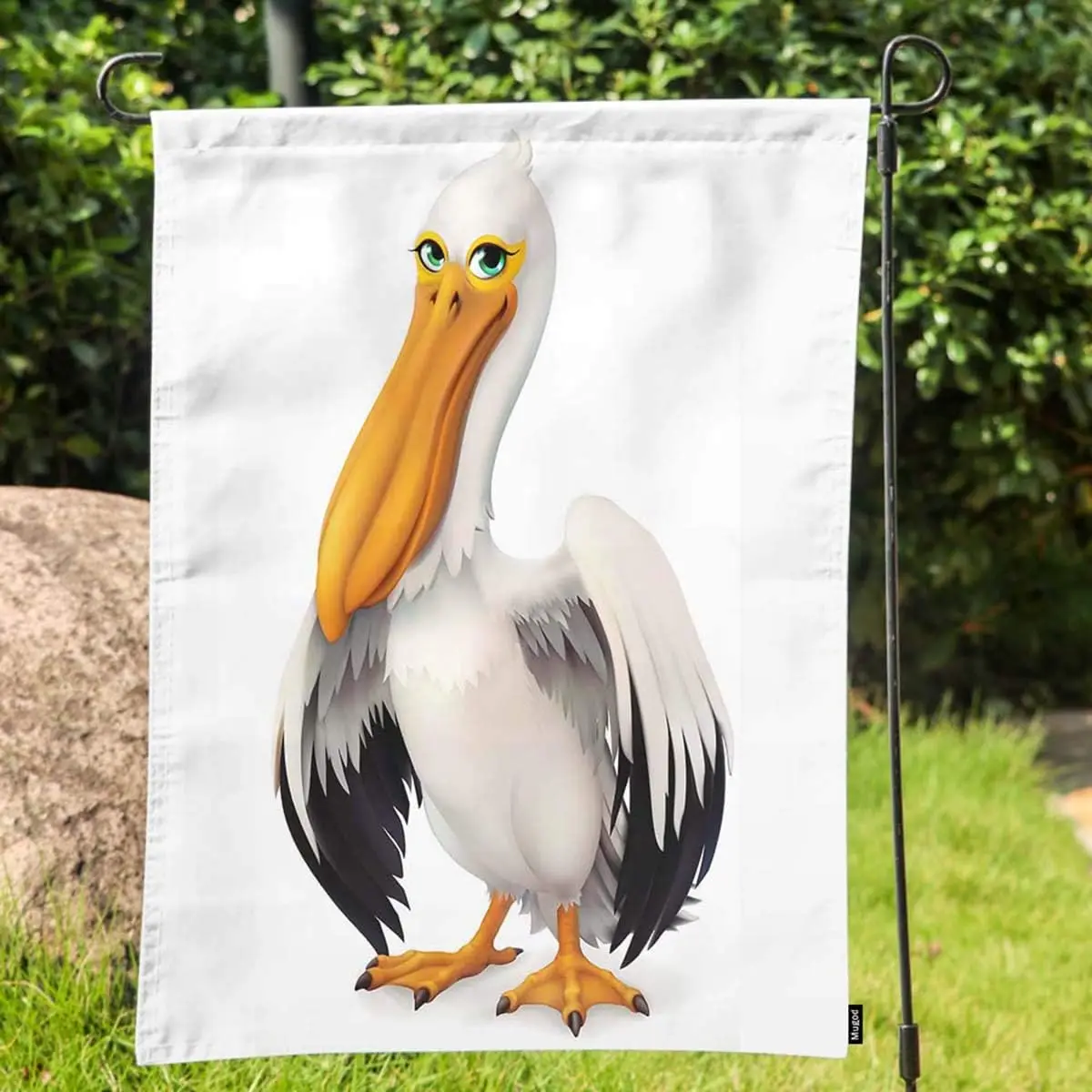 Mugod Garden Flag 3D Funny Pelican on White Background Decorative Spring Summer Outdoor House Flag for Garden Yard Lawn 12 x 18