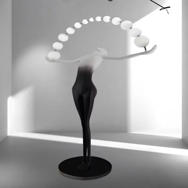 Wholesale Large LED Floor Lamp Human Art Statue Design for Hotel Lobby Resin Material for Interior Decoration