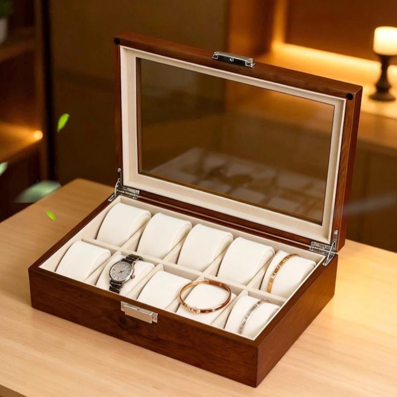 

Wooden Watch Box Retro Minimalist Handmade Watches Case Baking Paint Transparent Glass Display Boxes Protect Watches Supplies