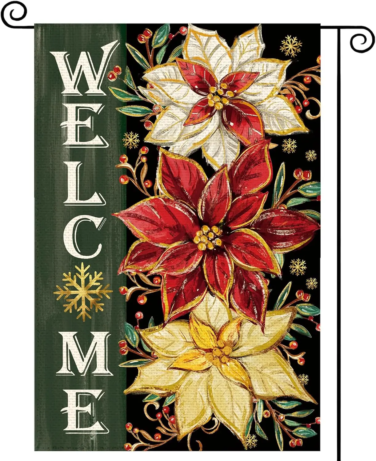 Tikeciti Christmas Oil Painting Poinsettia Welcome Garden Flag 12x18 Inch Double Sided, Xmas Holiday Flower Burlap Small Yar uui