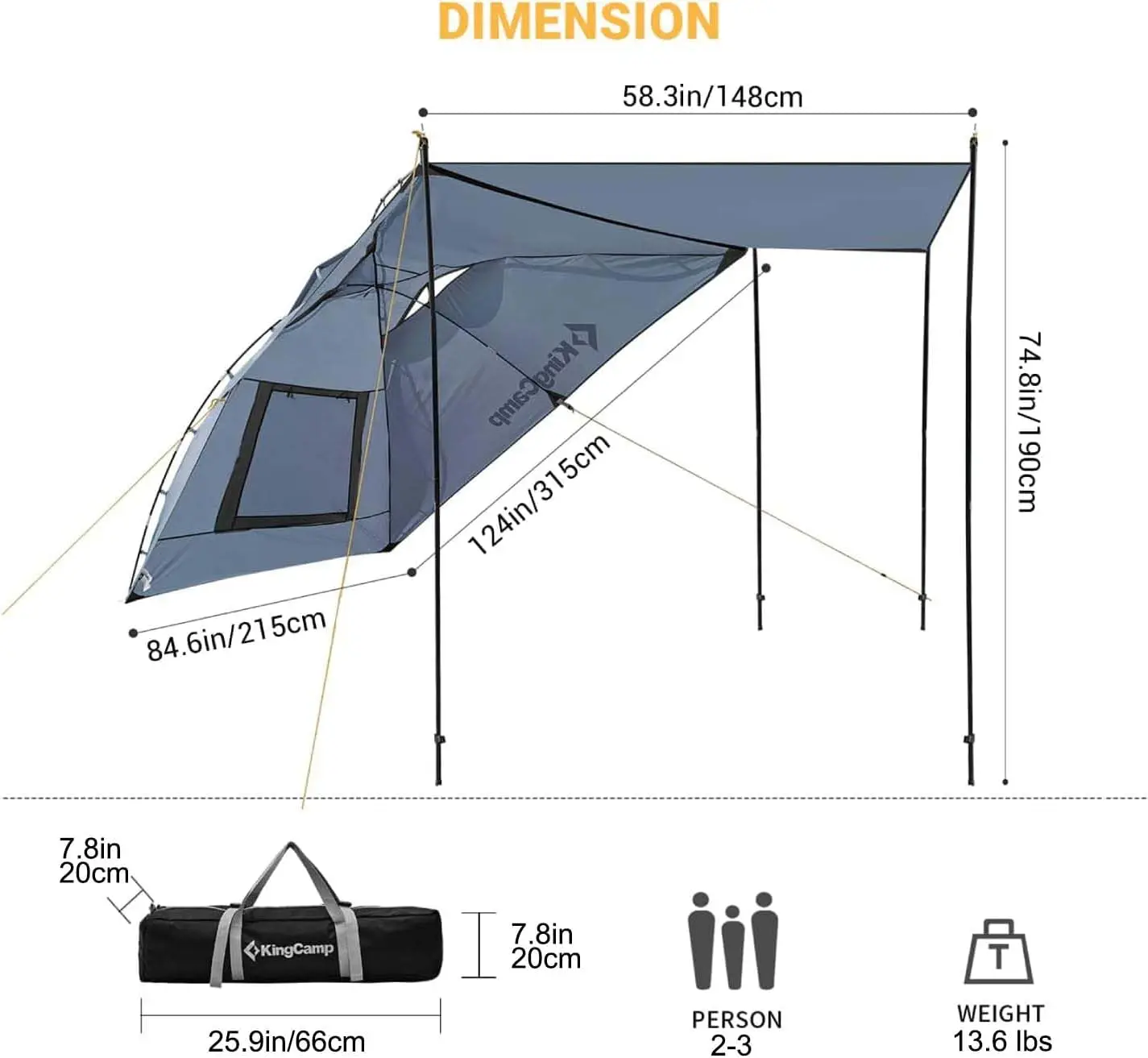 Suv Tent Versatility Waterproof Car Awning Sun Shelter, Portable Auto Canopy Camper Trailer Sun Shade For Camping, Outdoor