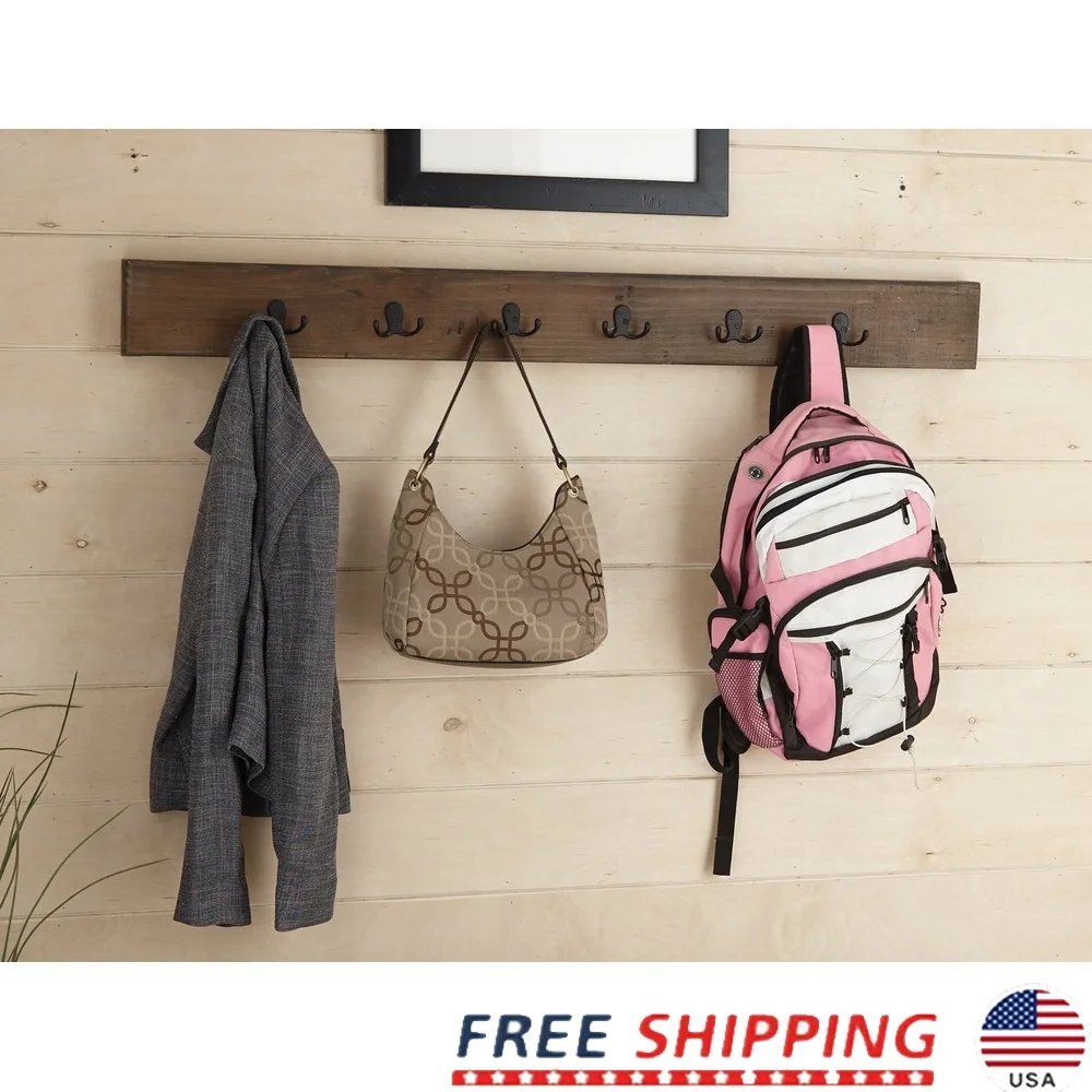 

48 Inch Reclaimed Wood Wall Coat Hook Rustic Organizer 6 Strong Hooks French Cleat Easy Hanging Entryway Laundry Room