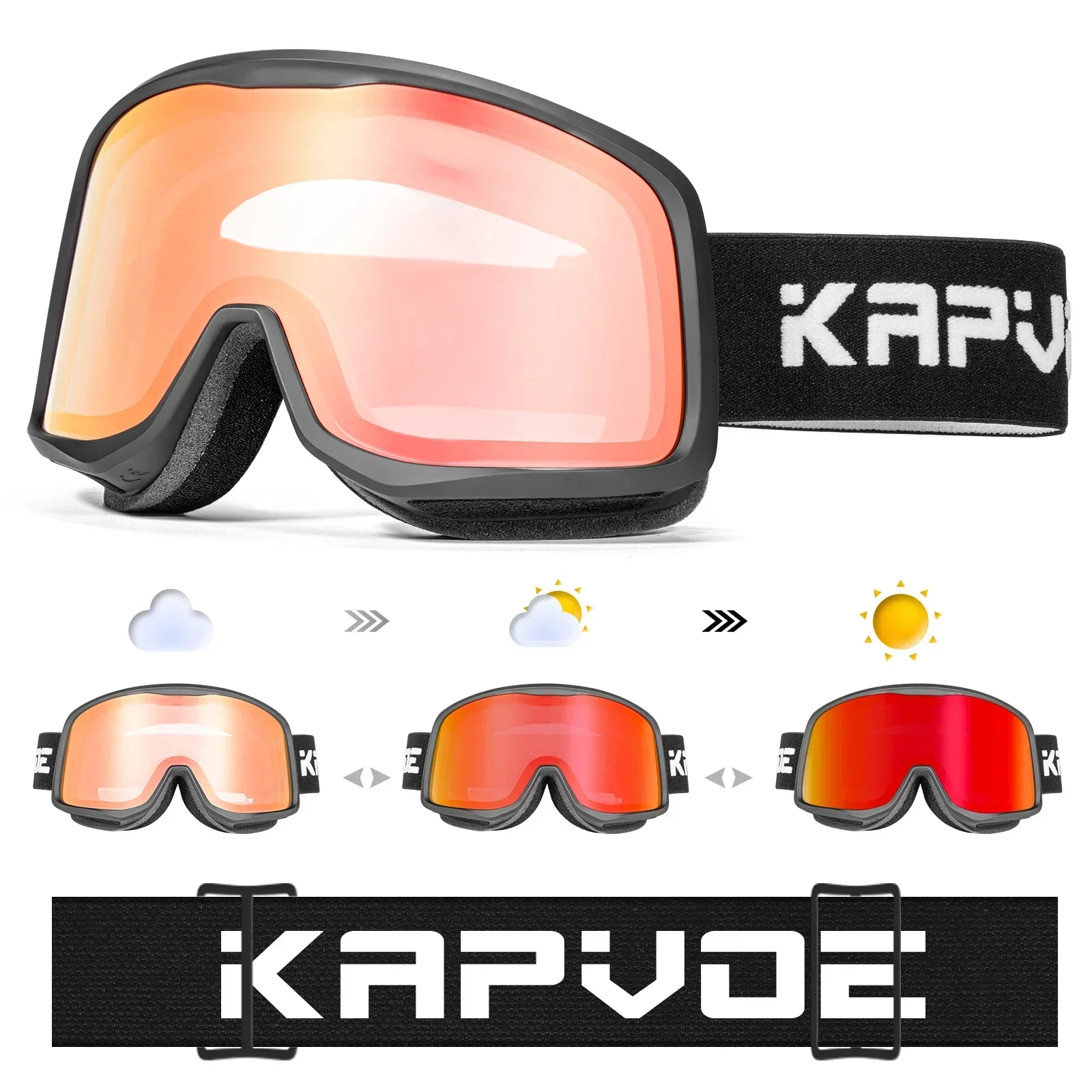 Kapvoe Photochromic Anti-Fog Mask for Men Snow Goggles Ski UV400 Snowboard Women Eyewear Protection Glasses Snowmobile Winter