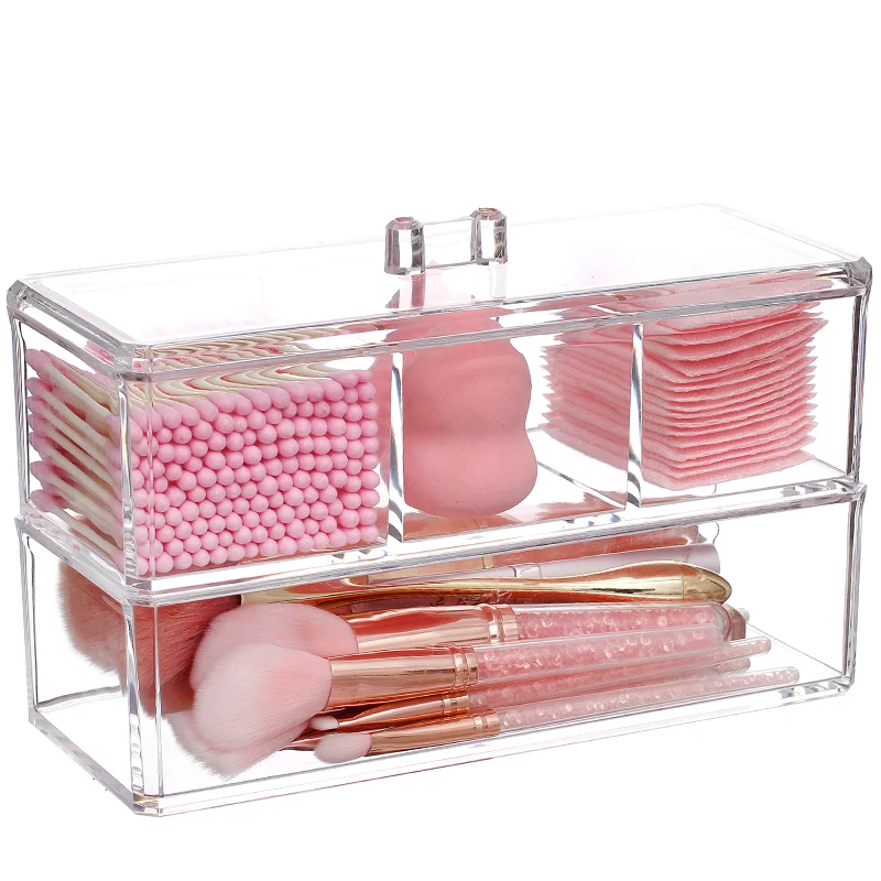 test only New Clear Acrylic Makeup Organizer Lipstick Holder Cotton Swab Box Cosmetic Storage Box Makep Brush Makeup Jewelry Box