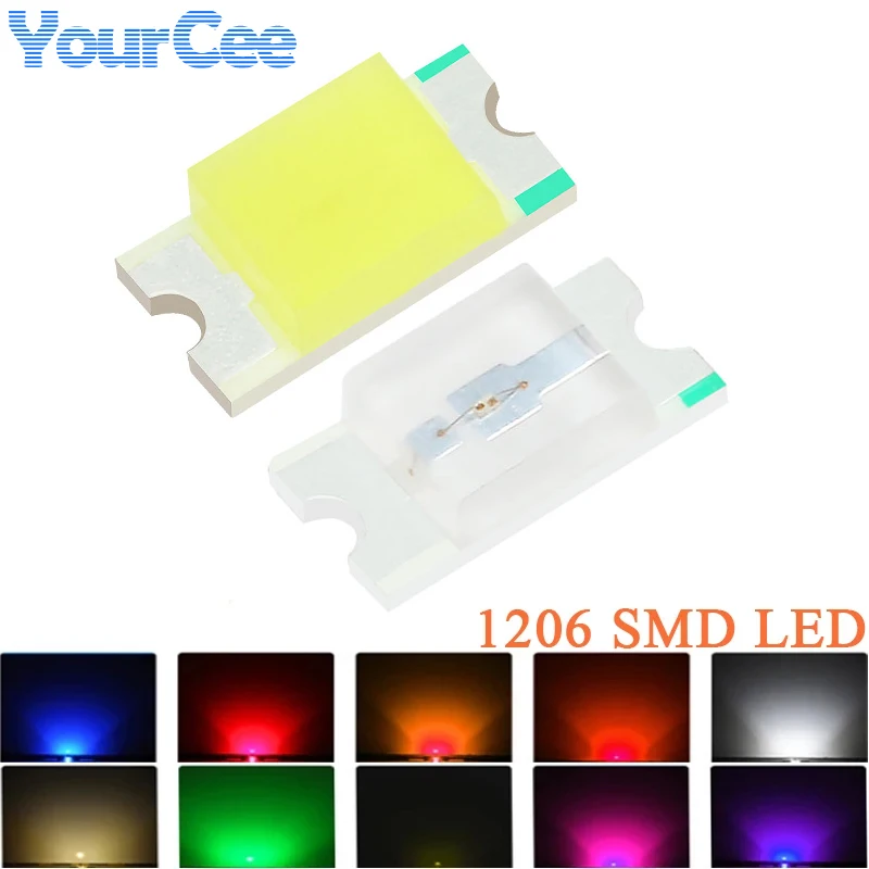100pcs 1206 Highlight SMD LED Red Yellow Green White Blue Orange Ice Blue Light Emitting Diode Clear LED Light Diodes