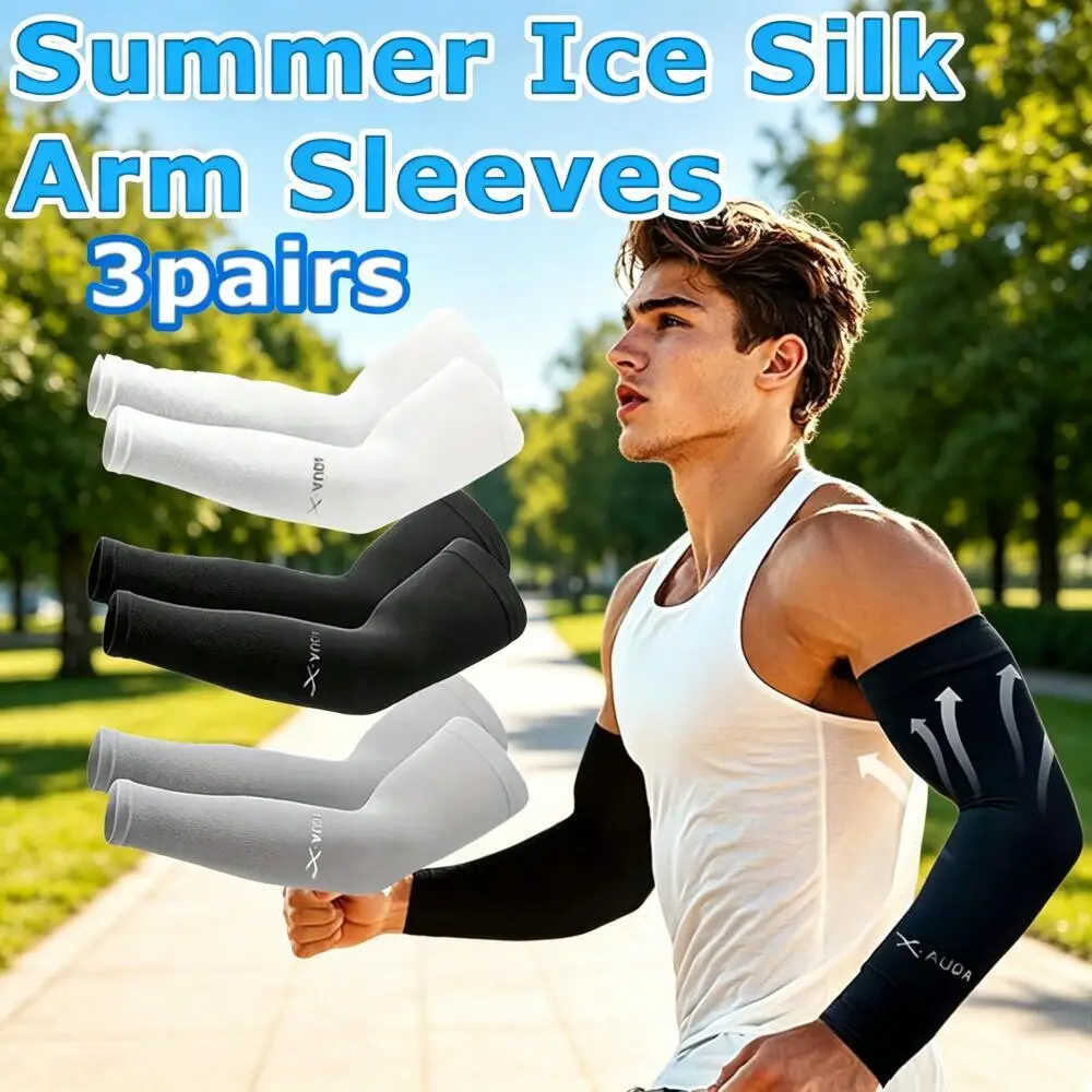 3 Pairs Summer Cooling Arm Sleeves, High Elastic, Breathable & Quick Dry, Ideal for Cycling, Driving and All Outdoor Activities