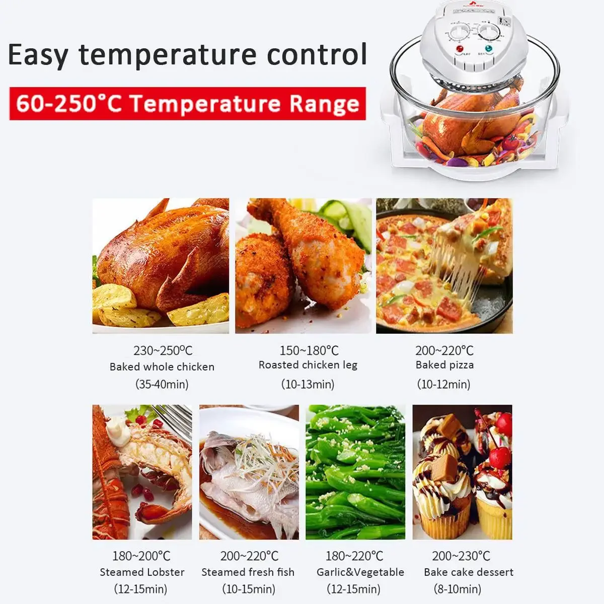 1200W 12L Multifunction Conventional Infrared Oven Roaster Deep Fryer Turbo Electric Cooker BBQ Bake Cook With Recipe 220V