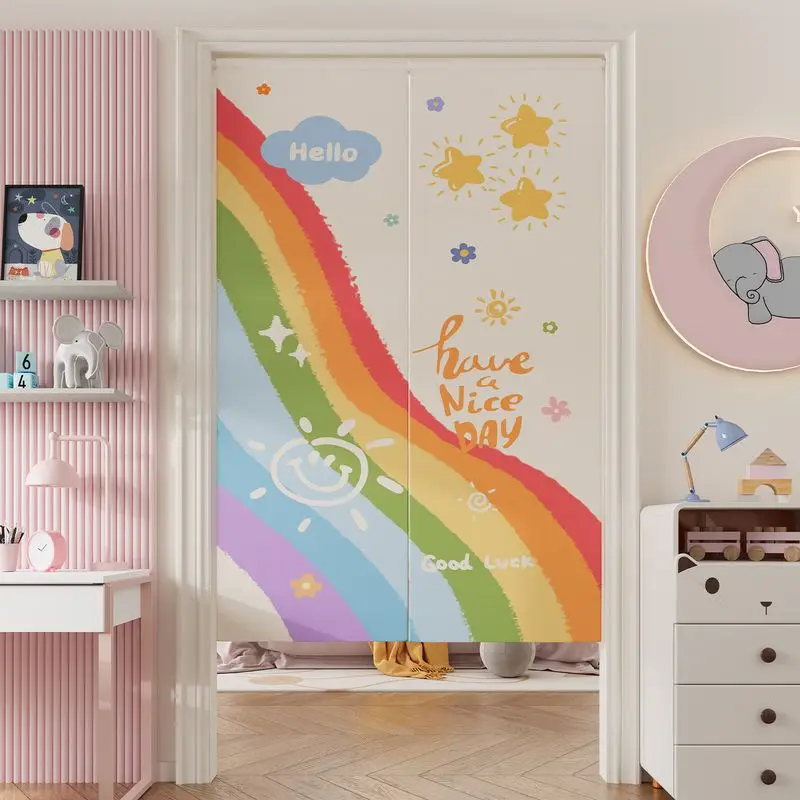 VIKAMA Japanese Rainbow Cloud Sun Noren Doorway Curtain Room Divider Privacy Tapestry for Girls Bedroom Cheerful Home Decor