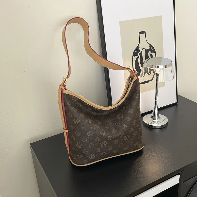 

2025 Luxe Print Bucket Bag, Vintage Underarm Purse for Women, Chic Shoulder Crossbody, Minimalist Day-to-Night Tote