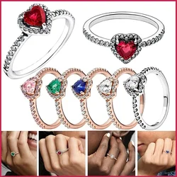 Valentine's Day Red Heart Silver 925 Ring for Women Zircon Design Original Sparkling Zircon Rings Festival Jewelry Gift