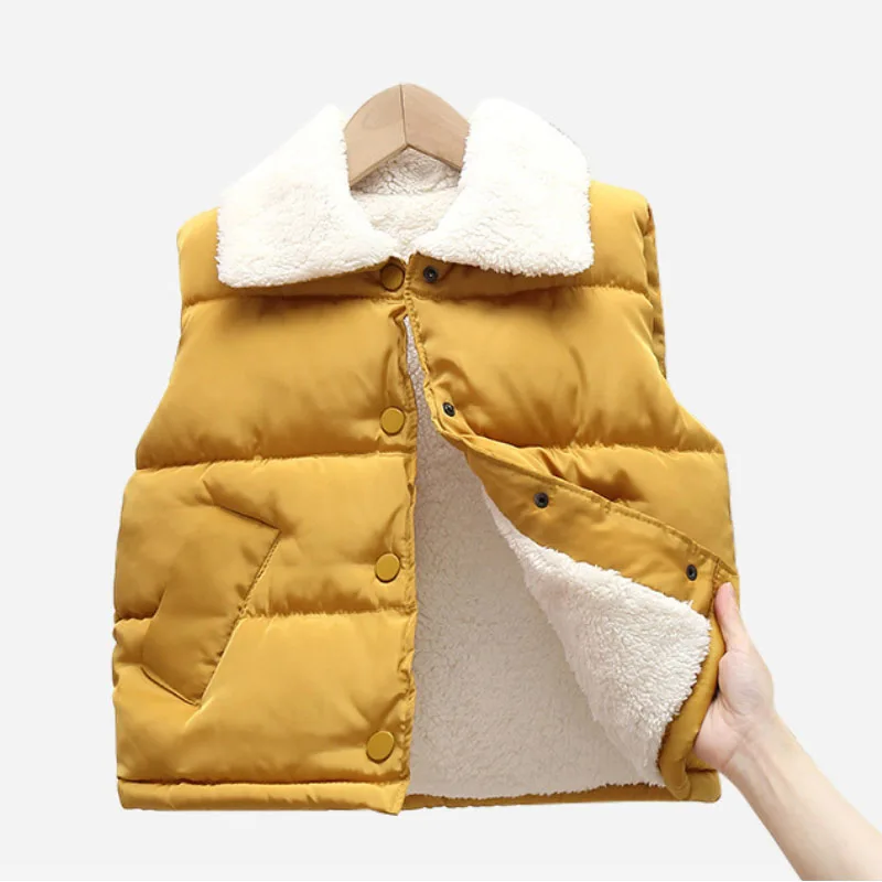 Child Vest Winter Boy Girl Thickened Warm Casual Square Collar Lamb Fleece Sleeveless Jacket 2-10 Year Old Fashion Kids Clothing