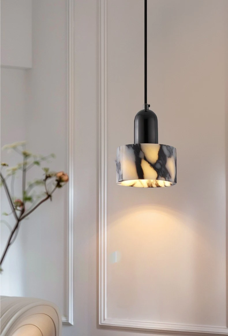 Art Pendant Light Natural Stone Marble E27 Bulb