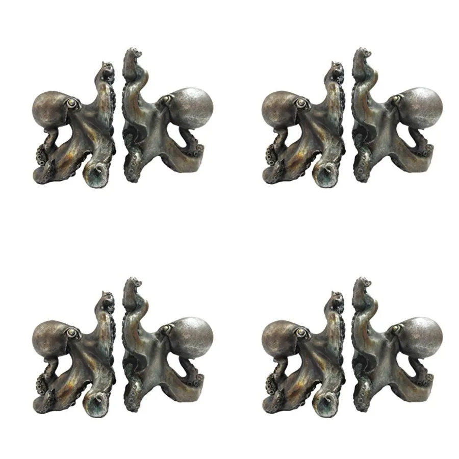 

Antique Silver Octopus Decorative Bookends Set 5 Inch Tall