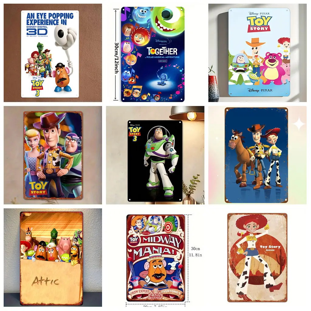 

Miniso Toy Story Crossover Tin Signs Poster Metal Plaque Retro Decorative Plate Bar Garage Club Metal Sign Wall Decoration
