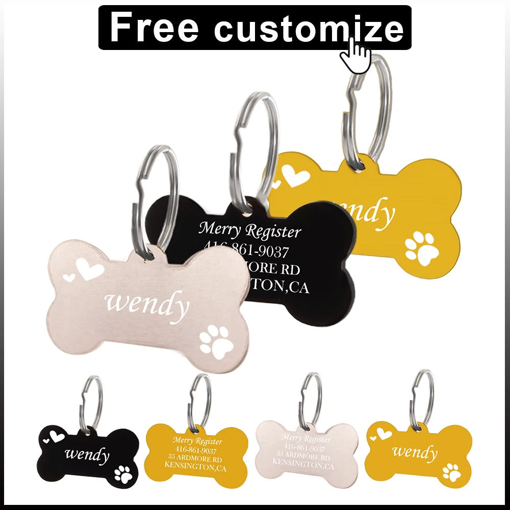 

Customized Dog Collar Tag Color Bone Pendant for Dog Medal with Engraving Name Personalized Number Kitten Puppy Accessories