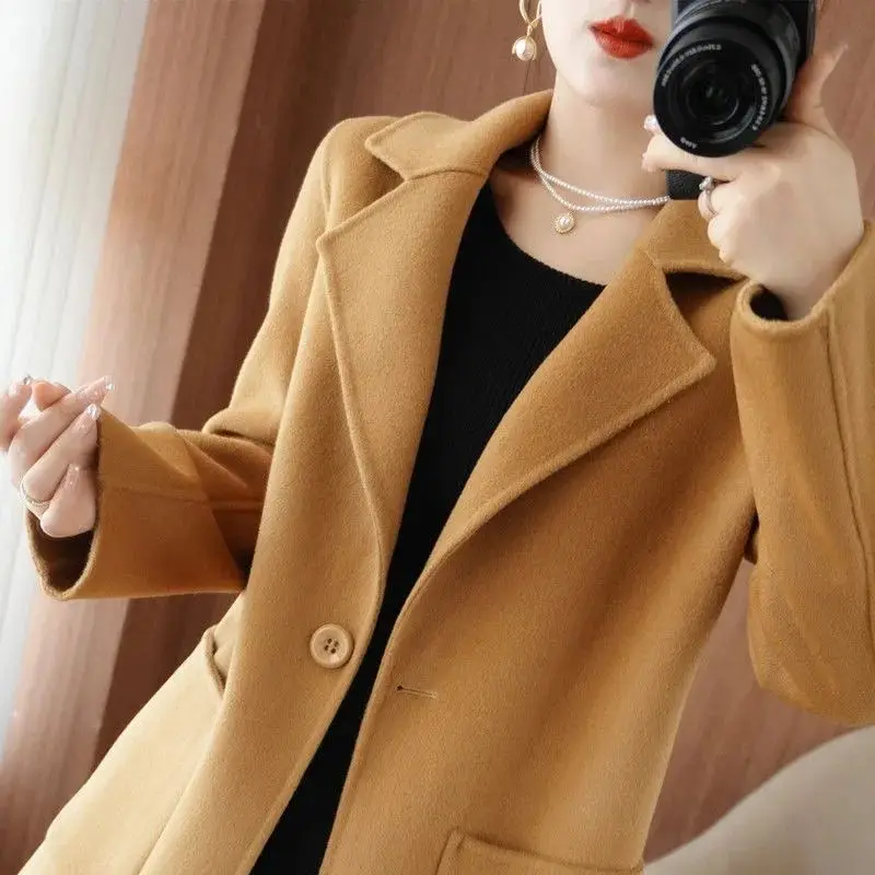 

Ele Pure Color Long Sve Woolen Coat Women's Spring 2025 Slim Fit Mid-Length Korean Sle Online Exclusive Thin Model