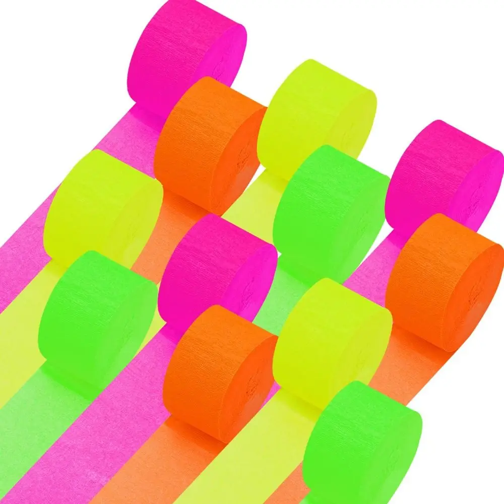 Blacklight Party Supplies - 8 Rolls Fluorescent Neon Crepe Paper UV Reactive Glow Streamers for Glow in The Dark Party