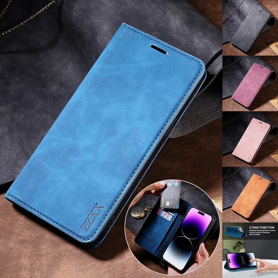 

Wallet Skin Friendly Magnetic Flip With Card Slot Leather Case For iPhone 15 Pro Max 14 13 12 11 SE 2022 X XR XS Max 8 7 6s Plus