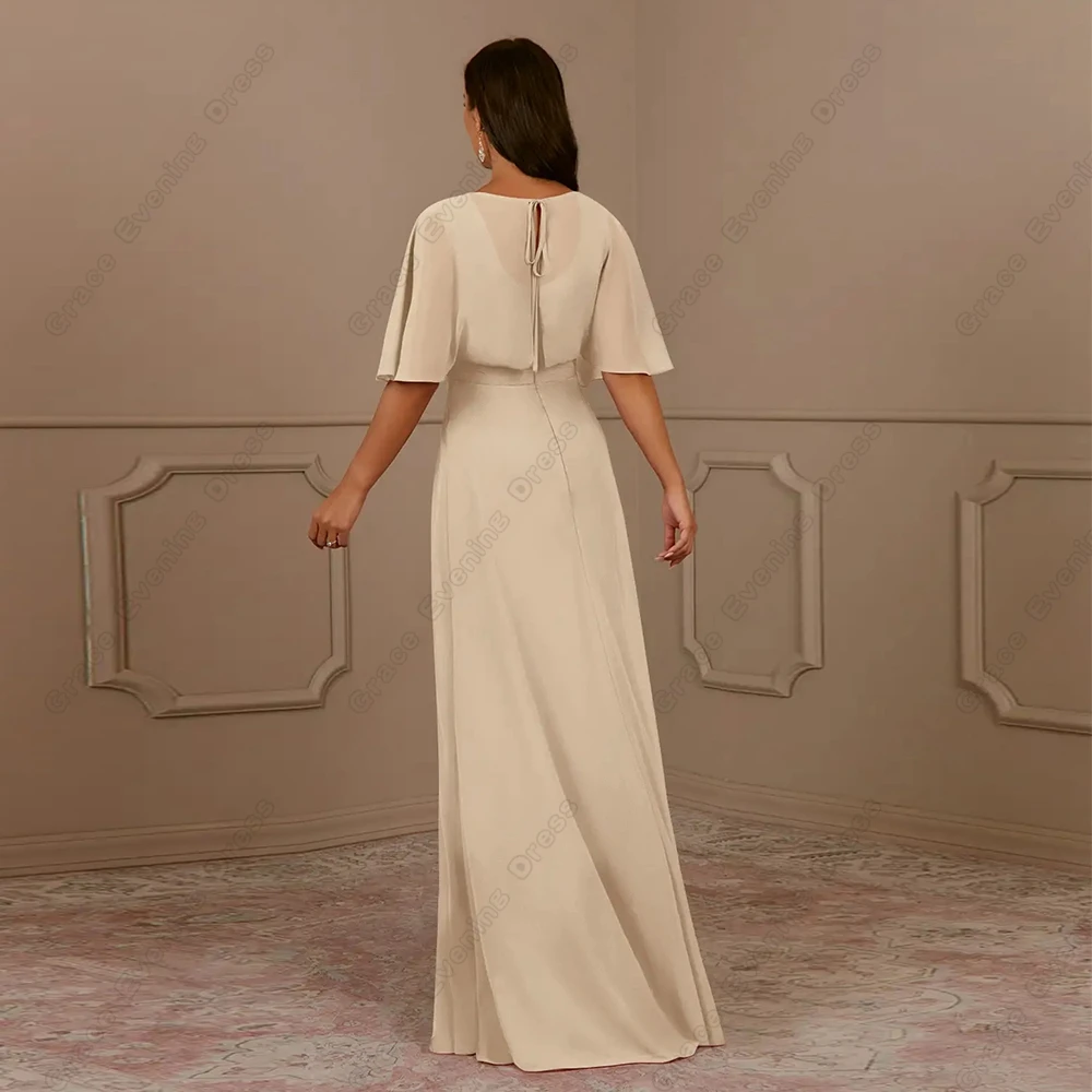 فساتين أم العروس بلون الشمبانيا مخصصة مع ثنيات صيفية نصف كم لحفلات الزفاف فساتين شيفون رداء السهرة بسحاب