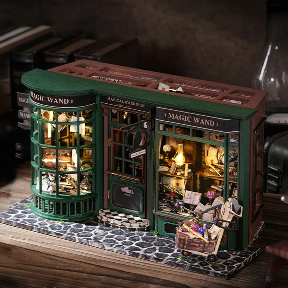 Magic Shop DIY Wooden Dollhouse Miniature Doll House Kit with Furniture Roombox Retro Home Model Toy for Children Gift