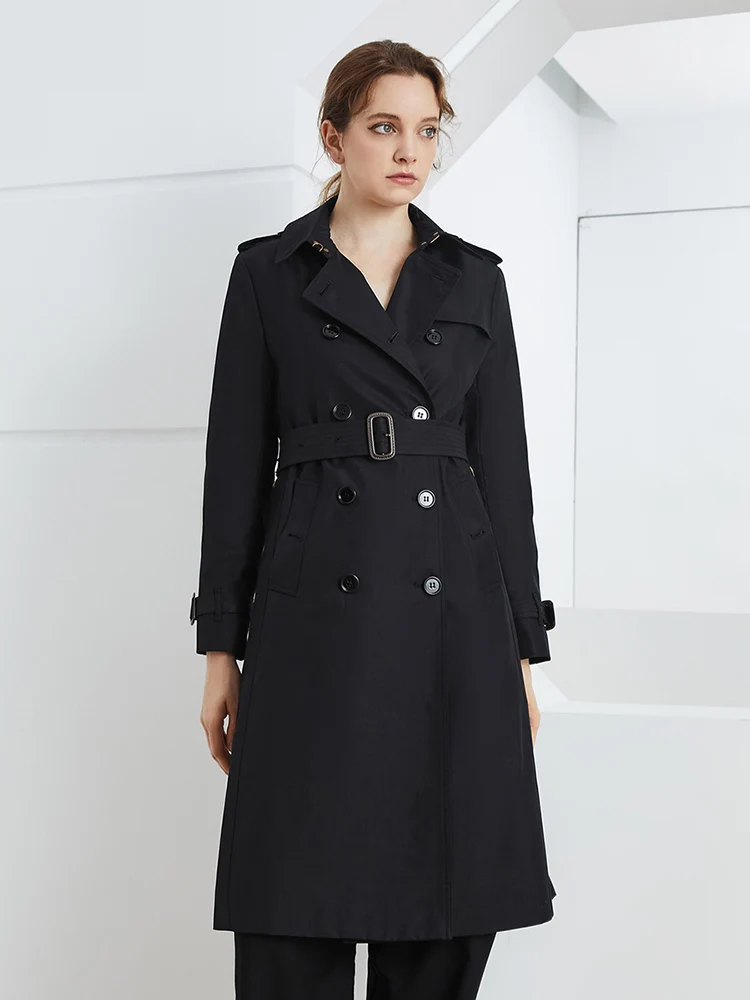 

PINK CHIC New British Spring Autumn Windbreaker Women Lapel Collar Double Breasted Waist Belt Commuting Coat Grace Trench 667-1