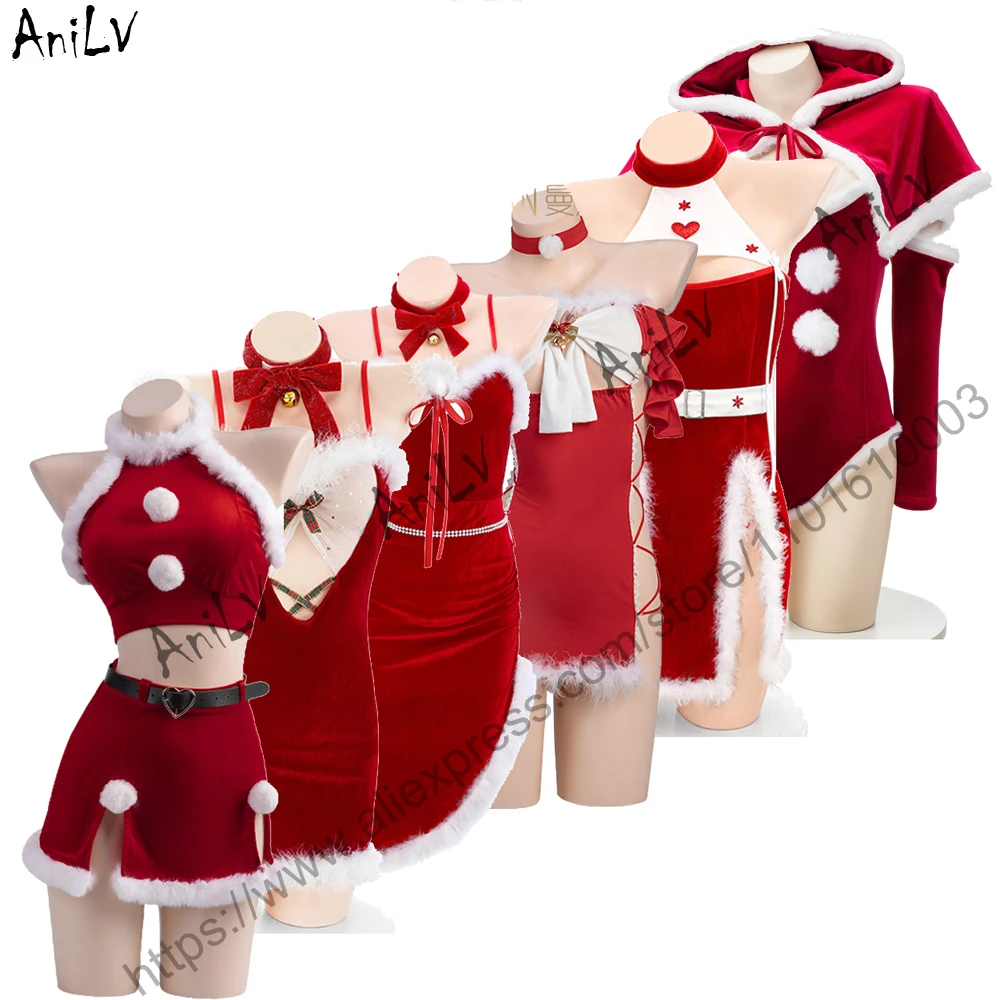 AniLV 2024 New Year Women Christmas Uniform Gift Series Xmas Party Santa Claus Dress Bodysuit Outfit Cosplay Costume