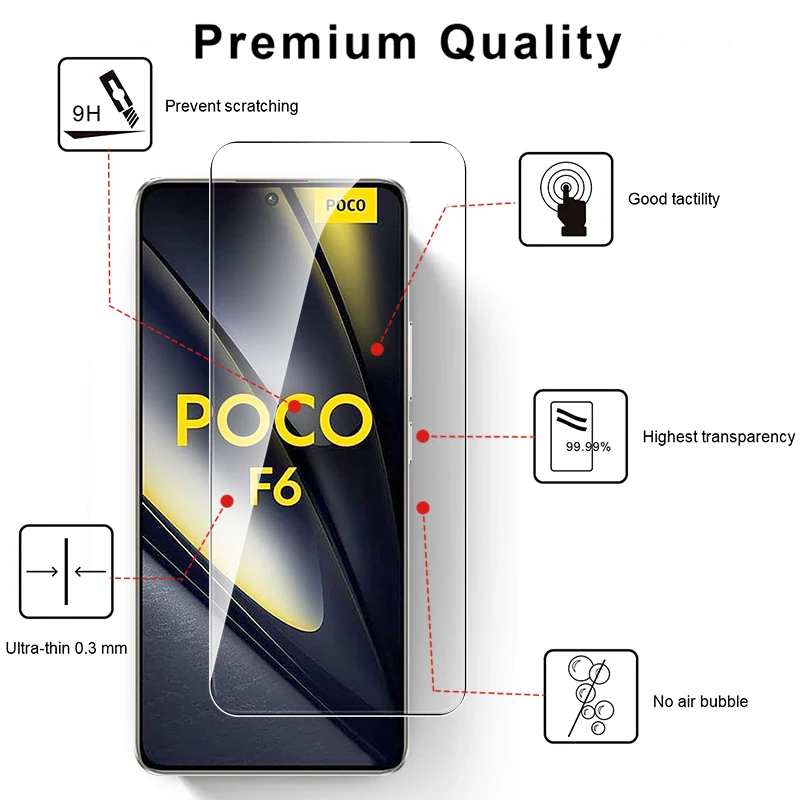 4Pcs 100% Original HD Tempered Glass For Xiaomi Pocophone Poco F6 5G Case 9H Screen Protector On PocoF6 PocoF6Pro F 6 F6Pro 2024